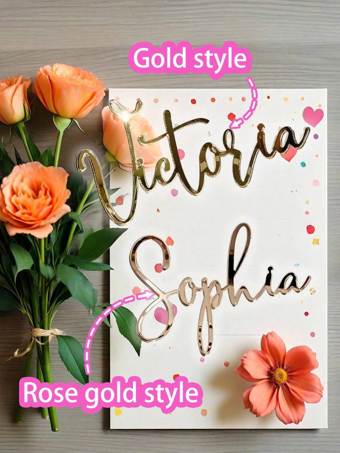 1pc Personalized Acrylic Cake Topper Decor, Laser Cut Name, Cake Decoration, Birthday Party Supplies, Gold/Rose Gold, No Power Needed, Suitable For Mother's Day & Graduation, Personalized Gift, Weddin
