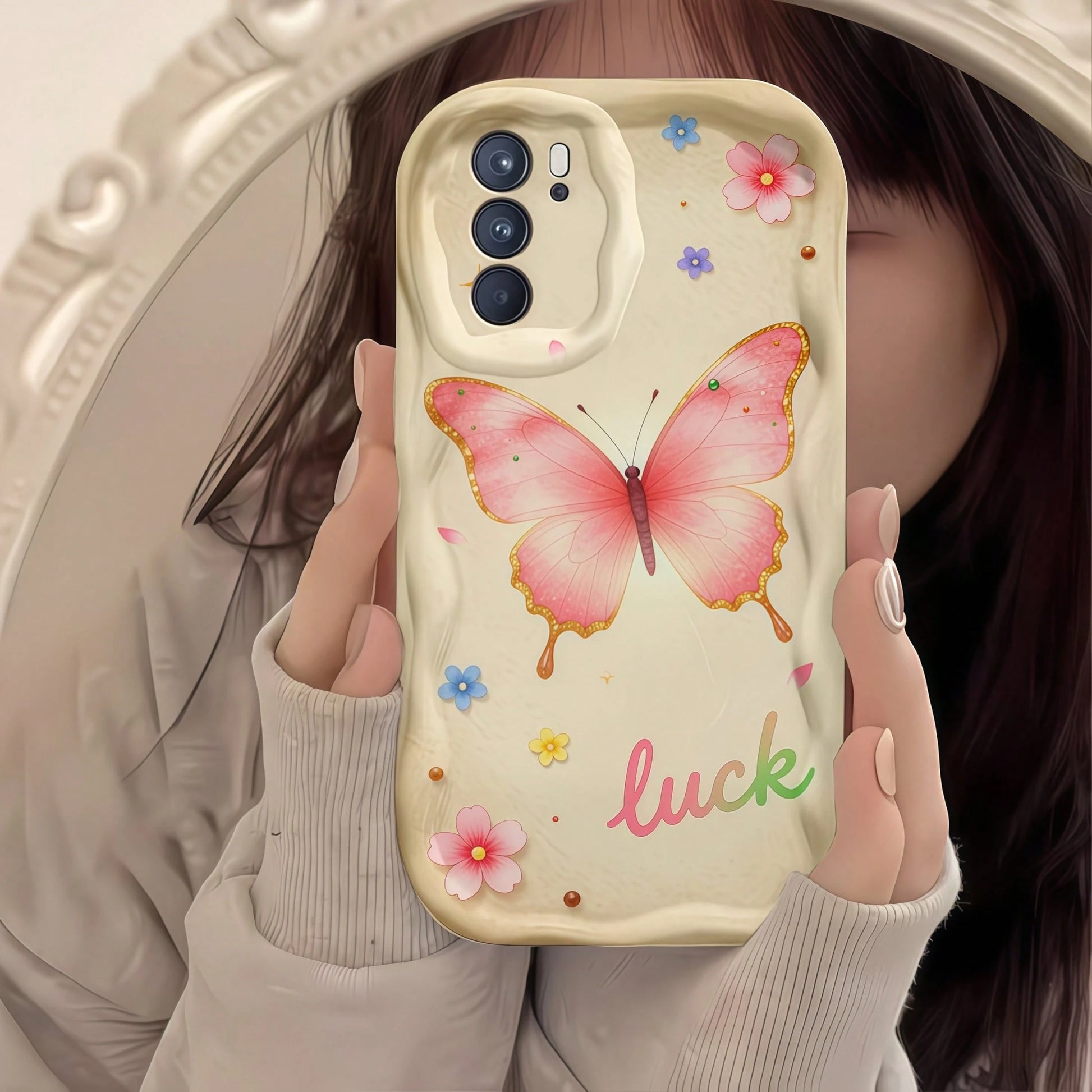 1pc Personalized DIY Custom Font Name Phone Case, Soft Phone Case With Customizable Surname, Colorful Butterfly Pattern, Full Coverage Lens Protection, Transparent Thick Anti-Drop Shockproof Scratch-R