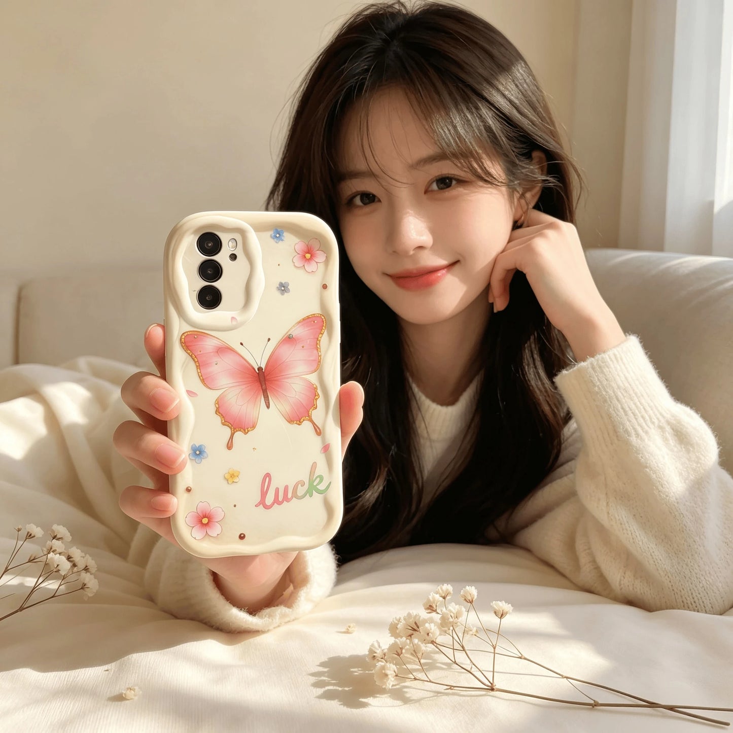 1pc Personalized DIY Custom Font Name Phone Case, Soft Phone Case With Customizable Surname, Colorful Butterfly Pattern, Full Coverage Lens Protection, Transparent Thick Anti-Drop Shockproof Scratch-R
