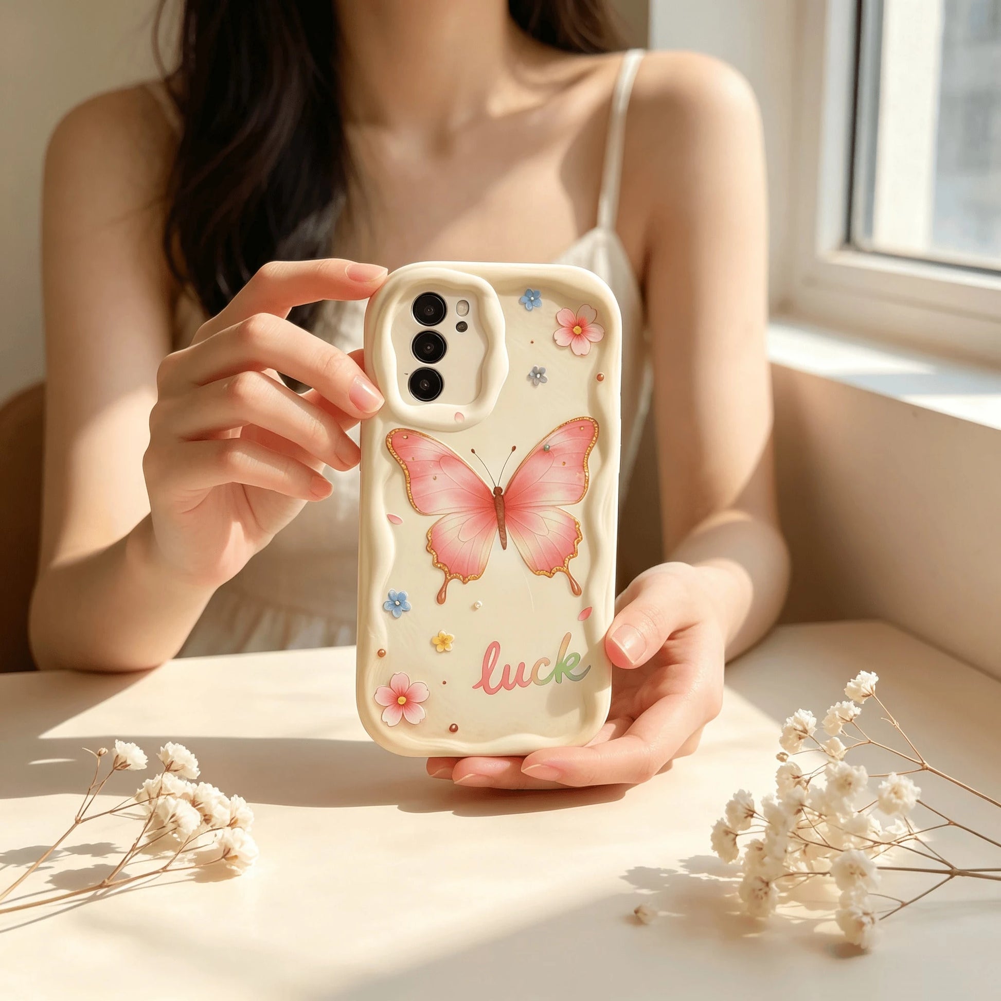 1pc Personalized DIY Custom Font Name Phone Case, Soft Phone Case With Customizable Surname, Colorful Butterfly Pattern, Full Coverage Lens Protection, Transparent Thick Anti-Drop Shockproof Scratch-R