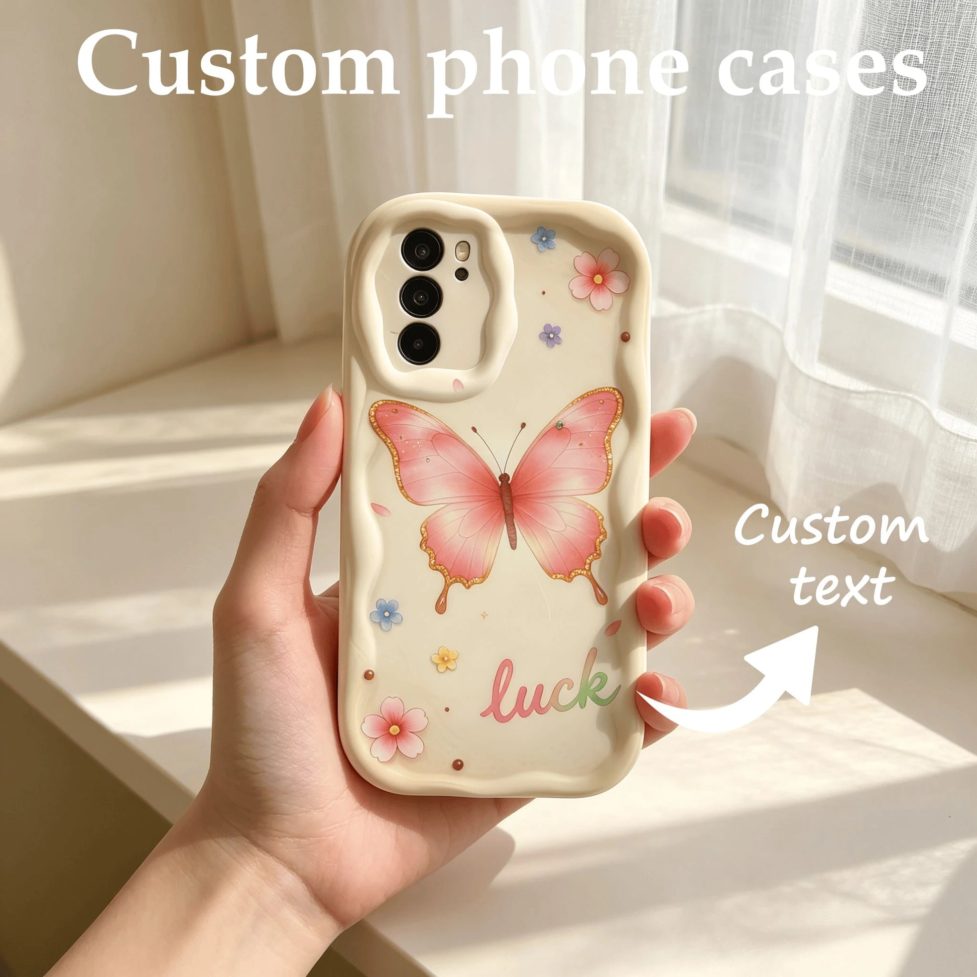 1pc Personalized DIY Custom Font Name Phone Case, Soft Phone Case With Customizable Surname, Colorful Butterfly Pattern, Full Coverage Lens Protection, Transparent Thick Anti-Drop Shockproof Scratch-R