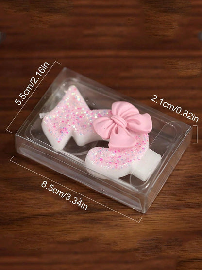1pc Pink Bow Shaped 0-9 Rhinestone Number Birthday Anniversary Event Party Cake Candle Aromatherapy Candles Number Candles Children's Cake Decoration