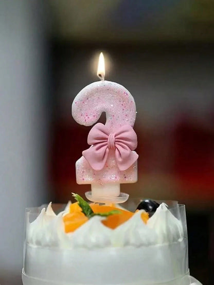 1pc Pink Bow Shaped 0-9 Rhinestone Number Birthday Anniversary Event Party Cake Candle Aromatherapy Candles Number Candles Children's Cake Decoration