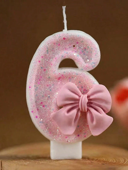 1pc Pink Bow Shaped 0-9 Rhinestone Number Birthday Anniversary Event Party Cake Candle Aromatherapy Candles Number Candles Children's Cake Decoration