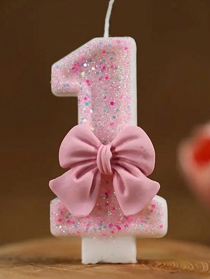 1pc Pink Bow Shaped 0-9 Rhinestone Number Birthday Anniversary Event Party Cake Candle Aromatherapy Candles Number Candles Children's Cake Decoration