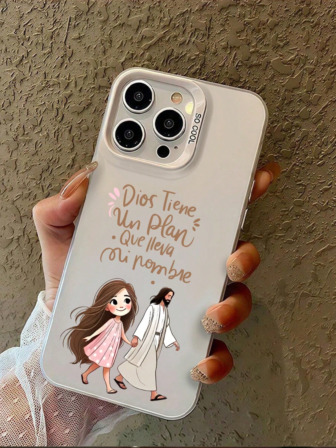 1pc Pink Jesus Holding Girl's Hand Minimalist Personalized TPU Shockproof Full Coverage Phone Case, Compatible With Apple 17, 16, 15, 14, 13, 12, 11 Pro Max, Air, And Series