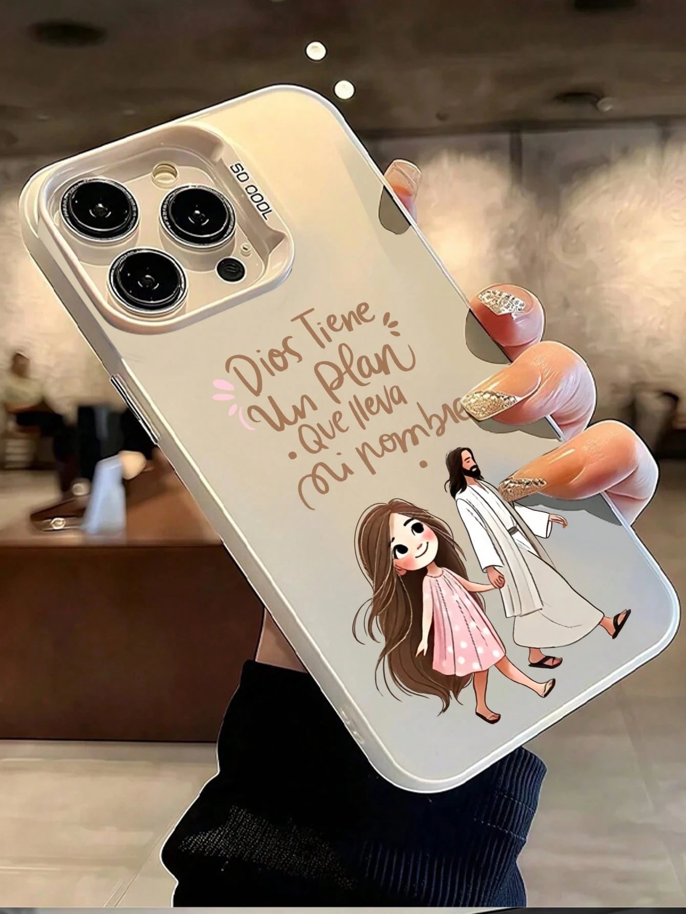 1pc Pink Jesus Holding Girl's Hand Minimalist Personalized TPU Shockproof Full Coverage Phone Case, Compatible With Apple 17, 16, 15, 14, 13, 12, 11 Pro Max, Air, And Series