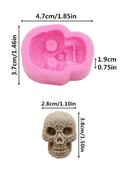 1pc Pink Liquid Silicone Halloween Skull Mold, Resin Jewelry Accessory, Hollow Out Clogs Shoes Phone Case Decoration DIY Soft Clay Epoxy Resin Mold, Handmade Decorative Art Tool