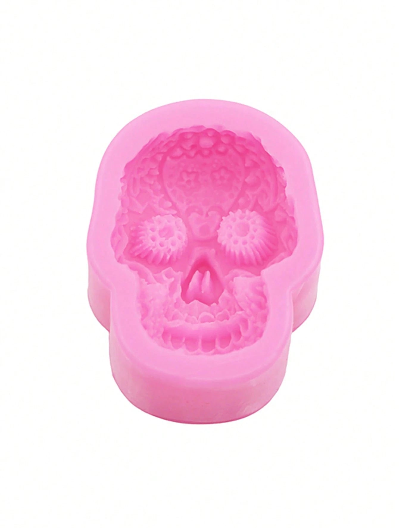 1pc Pink Liquid Silicone Halloween Skull Mold, Resin Jewelry Accessory, Hollow Out Clogs Shoes Phone Case Decoration DIY Soft Clay Epoxy Resin Mold, Handmade Decorative Art Tool