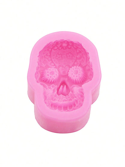 1pc Pink Liquid Silicone Halloween Skull Mold, Resin Jewelry Accessory, Hollow Out Clogs Shoes Phone Case Decoration DIY Soft Clay Epoxy Resin Mold, Handmade Decorative Art Tool