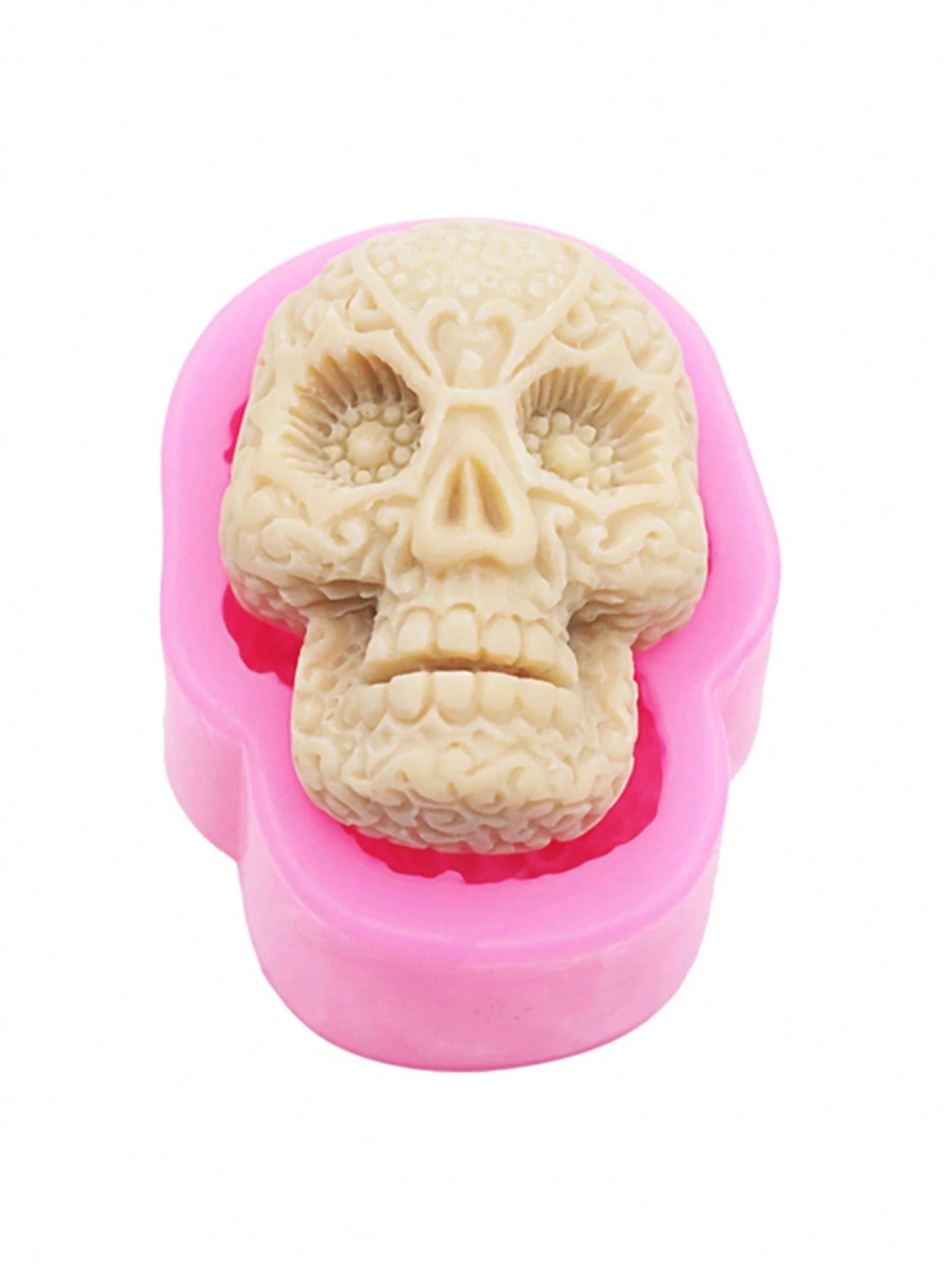 1pc Pink Liquid Silicone Halloween Skull Mold, Resin Jewelry Accessory, Hollow Out Clogs Shoes Phone Case Decoration DIY Soft Clay Epoxy Resin Mold, Handmade Decorative Art Tool