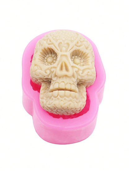 1pc Pink Liquid Silicone Halloween Skull Mold, Resin Jewelry Accessory, Hollow Out Clogs Shoes Phone Case Decoration DIY Soft Clay Epoxy Resin Mold, Handmade Decorative Art Tool
