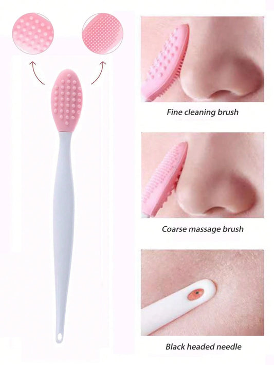 1pc Pink Silicone Nose Cleansing Brush Exfoliating Pores Skin Care Tools Beauty Facial Brush Skin Care Massager Tools Deep Cleansing Removal Acne Blackhead Skin Care Tools Pink Lip Scrub Brush, Beauty