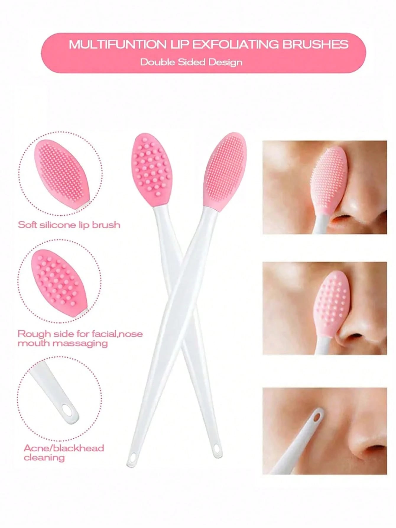 1pc Pink Silicone Nose Cleansing Brush Exfoliating Pores Skin Care Tools Beauty Facial Brush Skin Care Massager Tools Deep Cleansing Removal Acne Blackhead Skin Care Tools Pink Lip Scrub Brush, Beauty