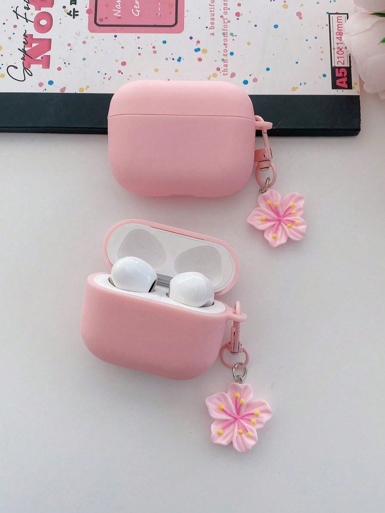 1pc Pink TPU Matte Bluetooth Earphone Protective Case With Sakura Pendant, Cute Sakura Design, Suitable For AirPods Pro 3, Pro (2nd Gen), 3, Pro, 4, Suitable For Daily Use, Spring, Mother's Day, Birth