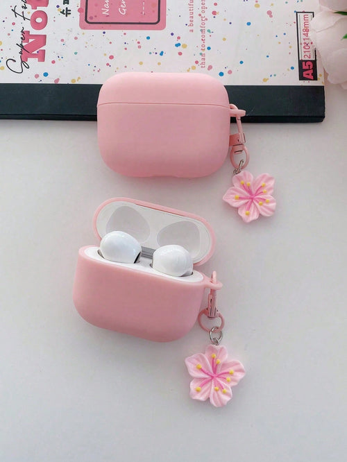1pc Pink TPU Matte Bluetooth Earphone Protective Case With Sakura Pendant, Cute Sakura Design, Suitable For AirPods Pro 3, Pro (2nd Gen), 3, Pro, 4, Suitable For Daily Use, Spring, Mother's Day, Birth