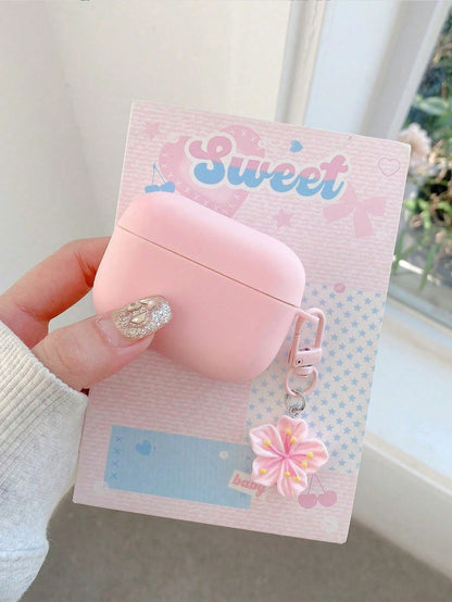 1pc Pink TPU Matte Bluetooth Earphone Protective Case With Sakura Pendant, Cute Sakura Design, Suitable For AirPods Pro 3, Pro (2nd Gen), 3, Pro, 4, Suitable For Daily Use, Spring, Mother's Day, Birth