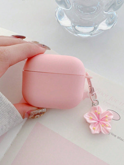 1pc Pink TPU Matte Bluetooth Earphone Protective Case With Sakura Pendant, Cute Sakura Design, Suitable For AirPods Pro 3, Pro (2nd Gen), 3, Pro, 4, Suitable For Daily Use, Spring, Mother's Day, Birth