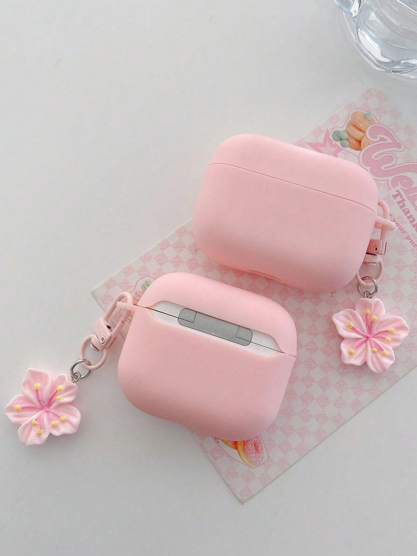 1pc Pink TPU Matte Bluetooth Earphone Protective Case With Sakura Pendant, Cute Sakura Design, Suitable For AirPods Pro 3, Pro (2nd Gen), 3, Pro, 4, Suitable For Daily Use, Spring, Mother's Day, Birth