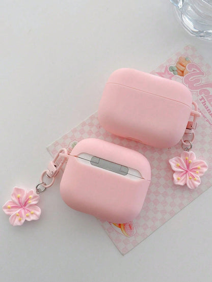 1pc Pink TPU Matte Bluetooth Earphone Protective Case With Sakura Pendant, Cute Sakura Design, Suitable For AirPods Pro 3, Pro (2nd Gen), 3, Pro, 4, Suitable For Daily Use, Spring, Mother's Day, Birth