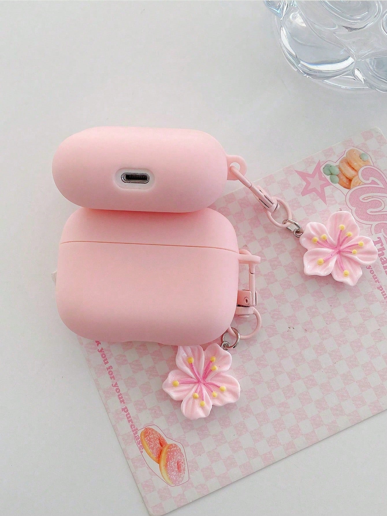 1pc Pink TPU Matte Bluetooth Earphone Protective Case With Sakura Pendant, Cute Sakura Design, Suitable For AirPods Pro 3, Pro (2nd Gen), 3, Pro, 4, Suitable For Daily Use, Spring, Mother's Day, Birth