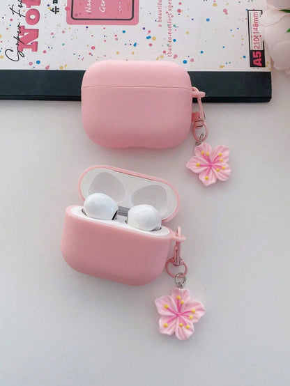 1pc Pink TPU Matte Bluetooth Earphone Protective Case With Sakura Pendant, Cute Sakura Design, Suitable For AirPods Pro 3, Pro (2nd Gen), 3, Pro, 4, Suitable For Daily Use, Spring, Mother's Day, Birth