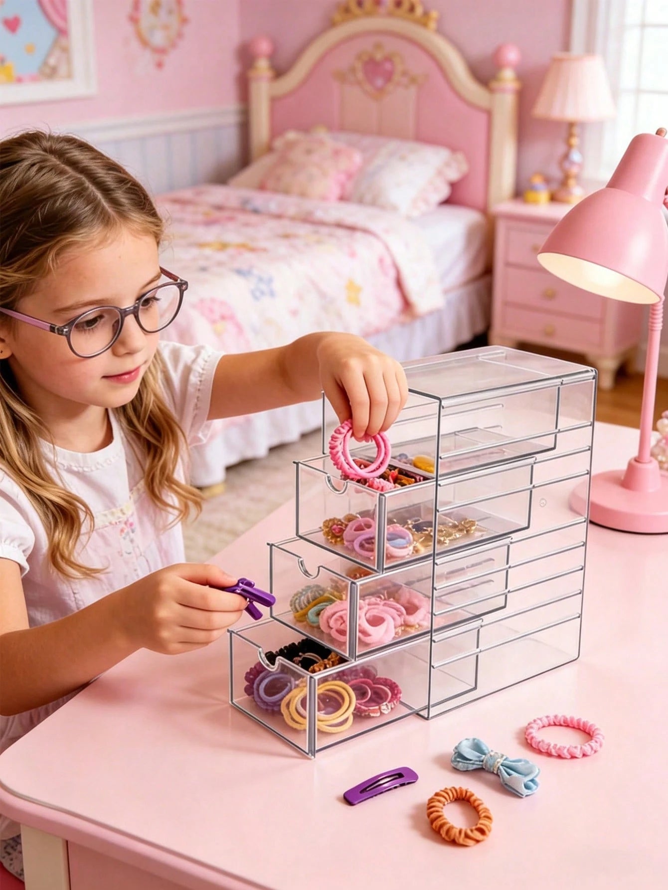 1pc Plastic Drawer Style Storage Box, Hair Accessory Storage Box, Handmade Storage Box, Baby And Baby Product Storage Box, 4-Layer Transparent Hair Accessory Storage Box, Stackable Bathroom Storage Co