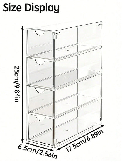 1pc Plastic Drawer Style Storage Box, Hair Accessory Storage Box, Handmade Storage Box, Baby And Baby Product Storage Box, 4-Layer Transparent Hair Accessory Storage Box, Stackable Bathroom Storage Co