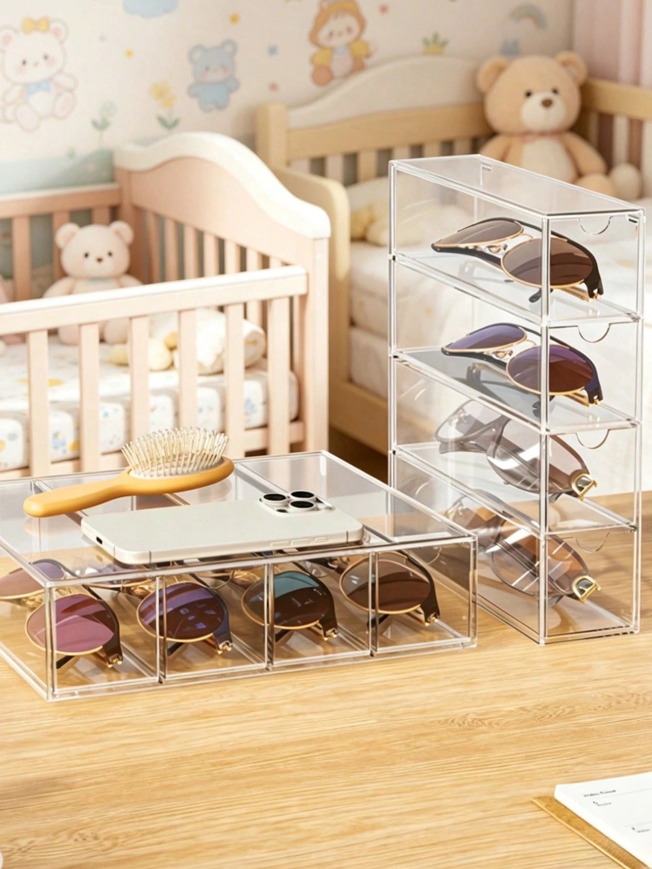 1pc Plastic Drawer Style Storage Box, Hair Accessory Storage Box, Handmade Storage Box, Baby And Baby Product Storage Box, 4-Layer Transparent Hair Accessory Storage Box, Stackable Bathroom Storage Co