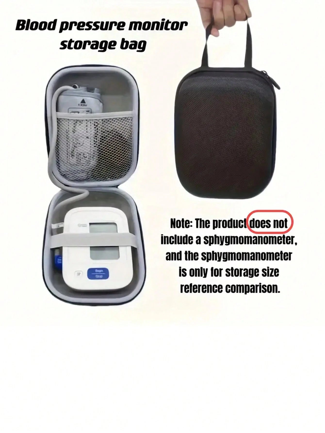 1pc Portable Blood Pressure Monitor Case With Hand Strap- Protective Hard Shell Storage Bag For Home Use, Fit For Cuff And Digital Machine Organizer Organization