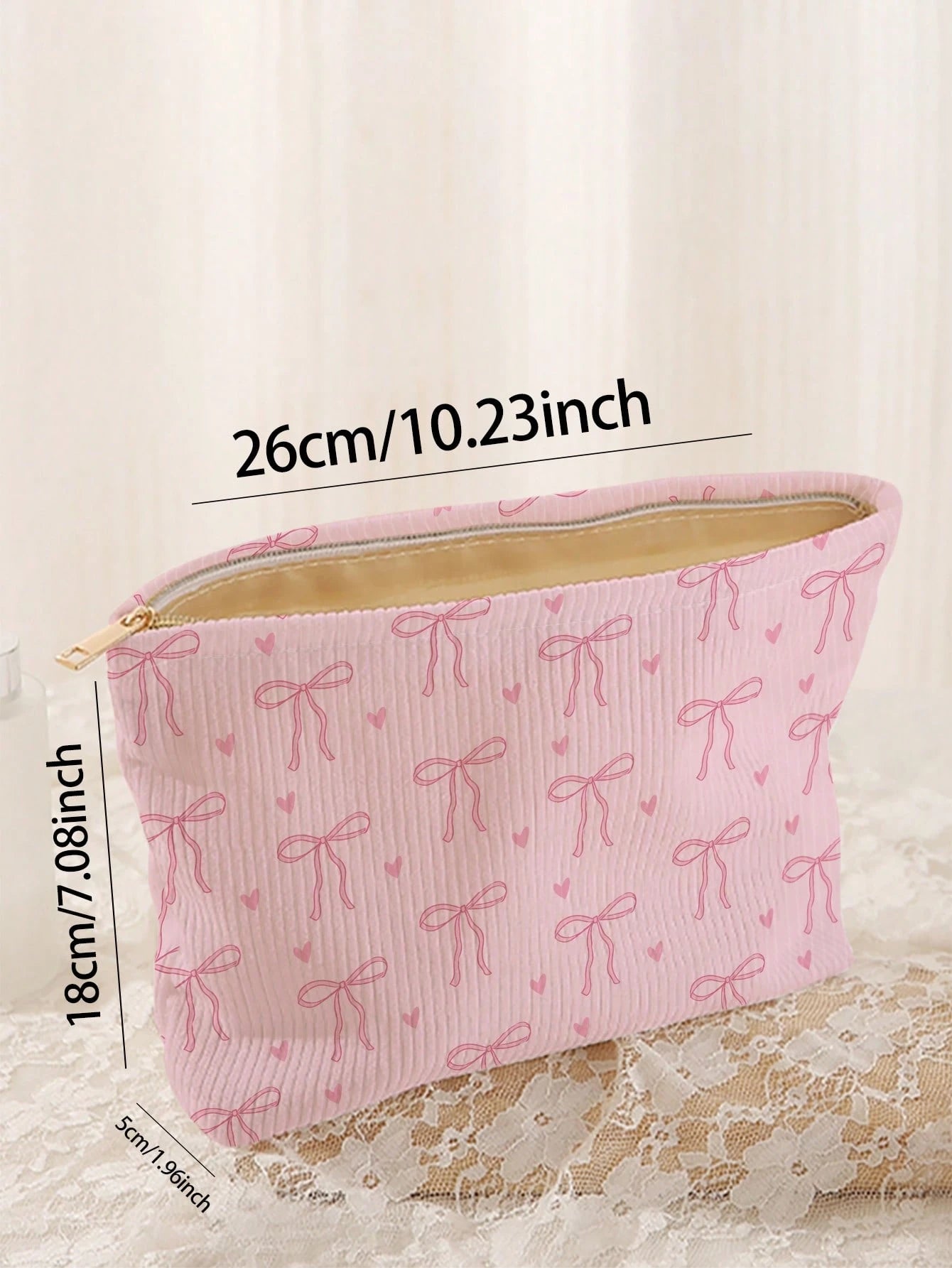1pc Portable Cosmetic Storage Bag With Bow Pattern Double-Sided Print Travel Zipper Makeup Bag Multi-Functional Toiletry Organizer