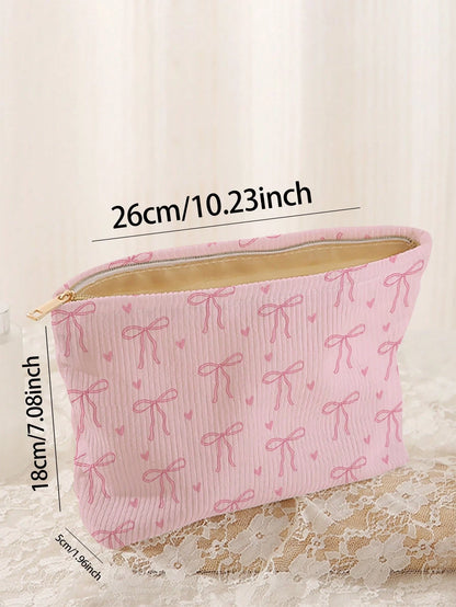 1pc Portable Cosmetic Storage Bag With Bow Pattern Double-Sided Print Travel Zipper Makeup Bag Multi-Functional Toiletry Organizer