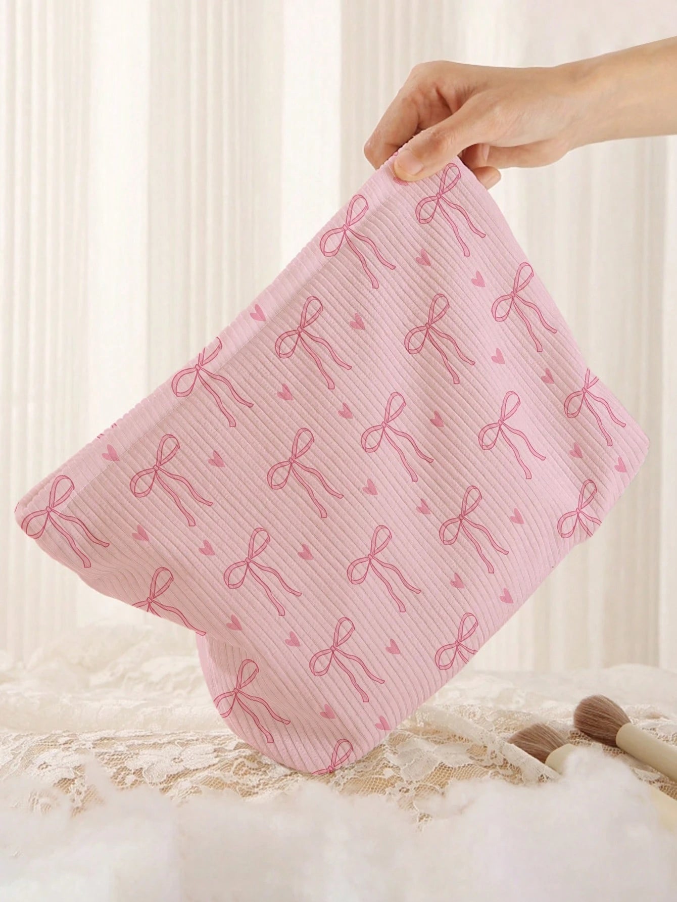 1pc Portable Cosmetic Storage Bag With Bow Pattern Double-Sided Print Travel Zipper Makeup Bag Multi-Functional Toiletry Organizer