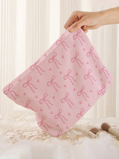 1pc Portable Cosmetic Storage Bag With Bow Pattern Double-Sided Print Travel Zipper Makeup Bag Multi-Functional Toiletry Organizer