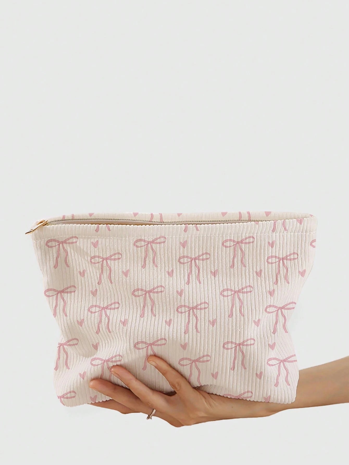 1pc Portable Cosmetic Storage Bag With Bow Pattern Double-Sided Print Travel Zipper Makeup Bag Multi-Functional Toiletry Organizer