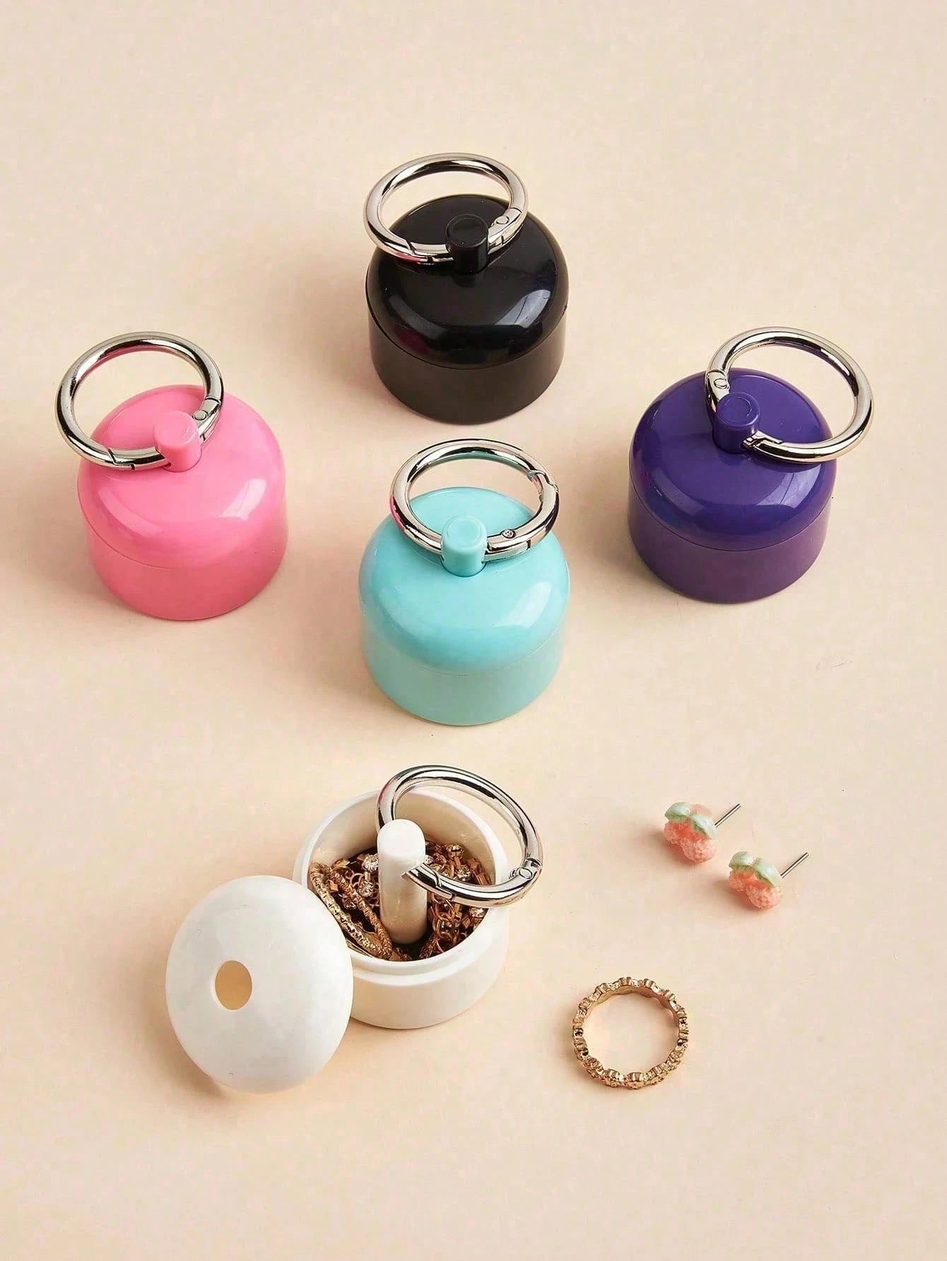1pc Portable Jewelry Storage Box, Small Necklace, Bracelet, Ring Storage Box, Keychain Container, Travel Jewelry Box, Women's Travel Ring Storage Keychain, Earrings, Rings, Small Round Metal Ring Box