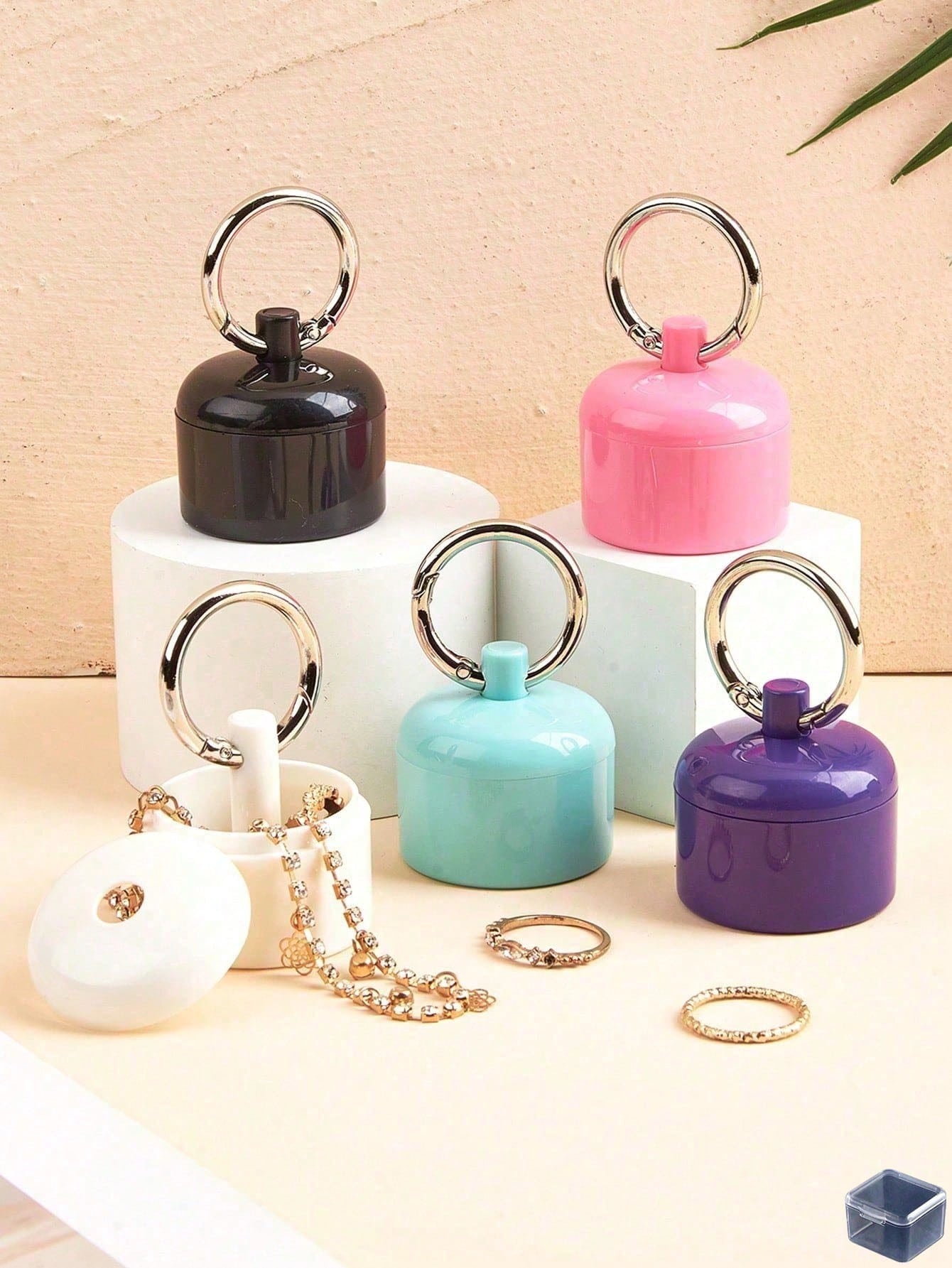 1pc Portable Jewelry Storage Box, Small Necklace, Bracelet, Ring Storage Box, Keychain Container, Travel Jewelry Box, Women's Travel Ring Storage Keychain, Earrings, Rings, Small Round Metal Ring Box