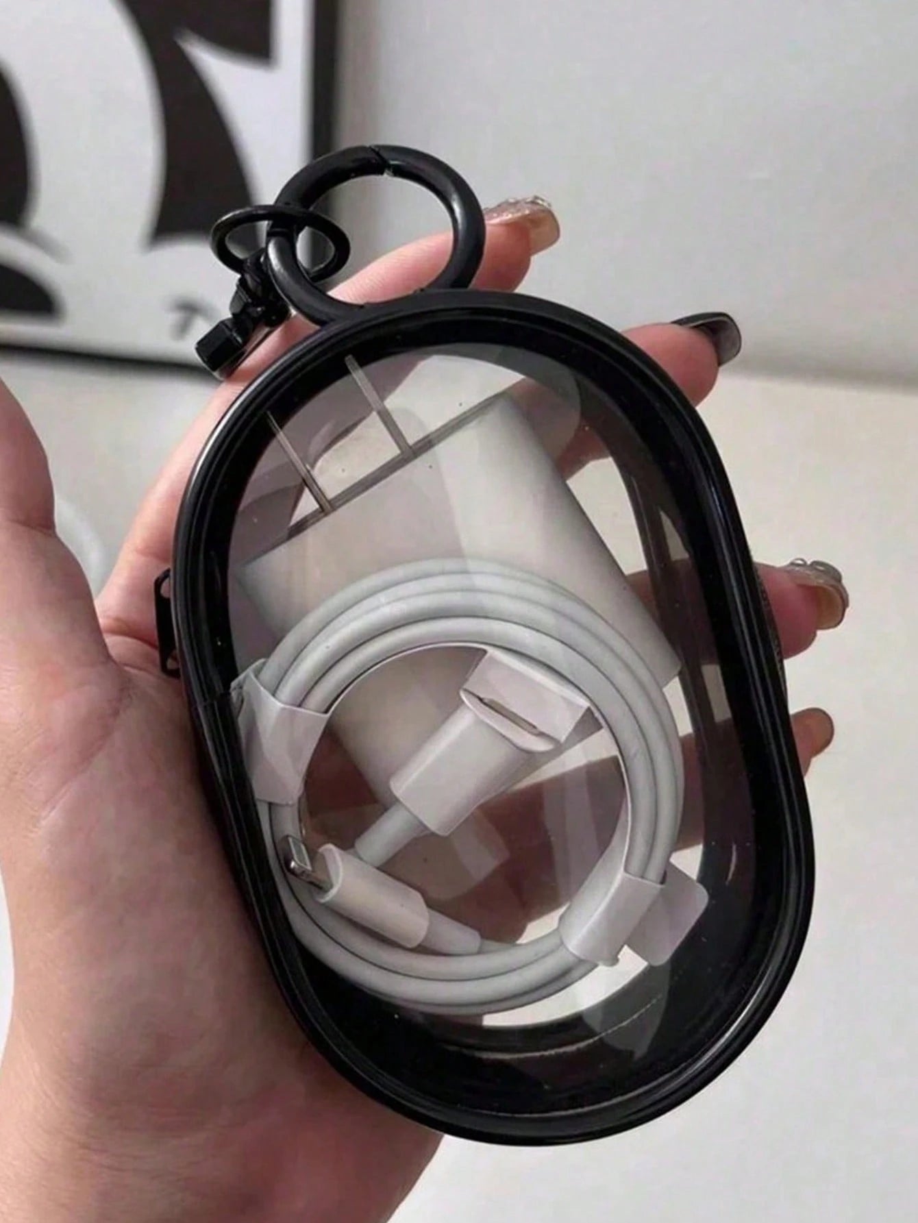 1pc Portable Mini Transparent Zipper Storage Bag, Compact Multi-Functional Storage Pouch, Earphone And Charger Organizer With Keychain, Transparent Travel Accessory, Travel Storage Bag, Makeup Bag, Tr