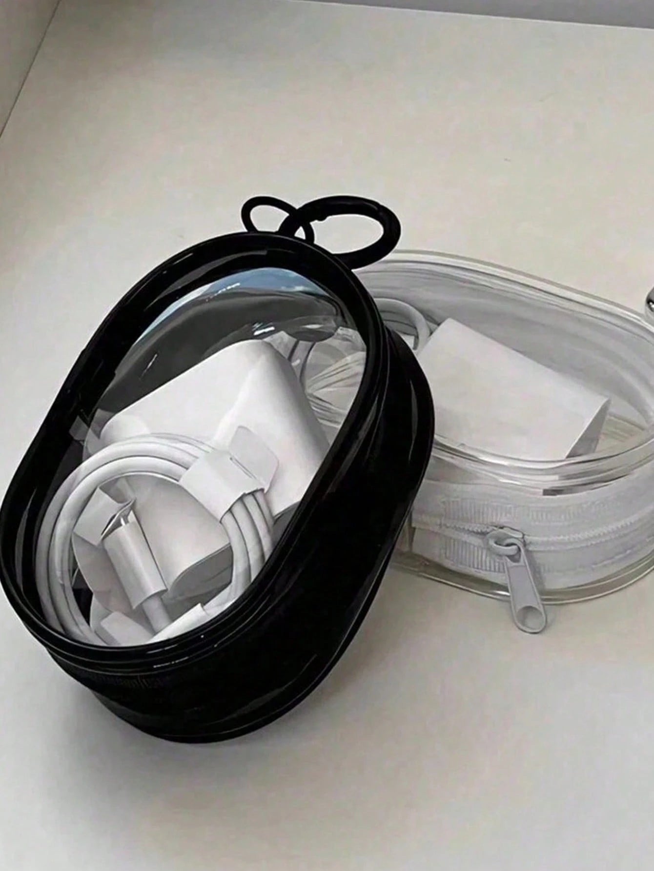 1pc Portable Mini Transparent Zipper Storage Bag, Compact Multi-Functional Storage Pouch, Earphone And Charger Organizer With Keychain, Transparent Travel Accessory, Travel Storage Bag, Makeup Bag, Tr