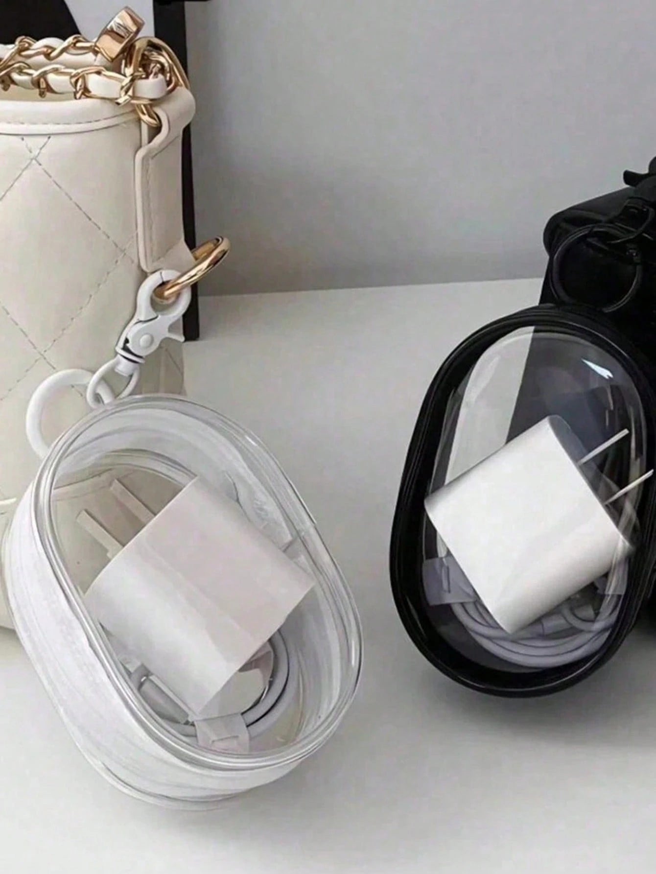 1pc Portable Mini Transparent Zipper Storage Bag, Compact Multi-Functional Storage Pouch, Earphone And Charger Organizer With Keychain, Transparent Travel Accessory, Travel Storage Bag, Makeup Bag, Tr