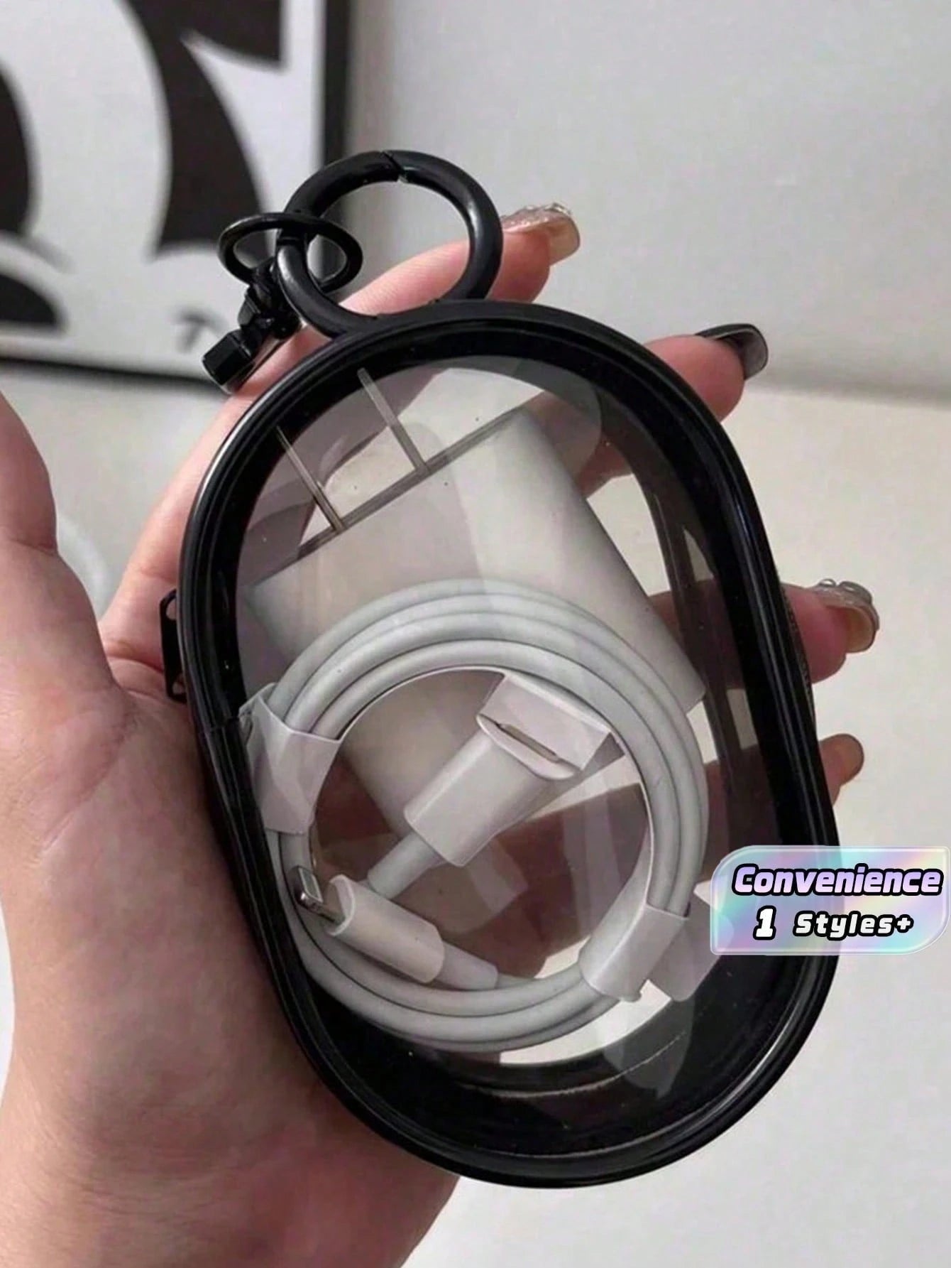 1pc Portable Mini Transparent Zipper Storage Bag, Compact Multi-Functional Storage Pouch, Earphone And Charger Organizer With Keychain, Transparent Travel Accessory, Travel Storage Bag, Makeup Bag, Tr