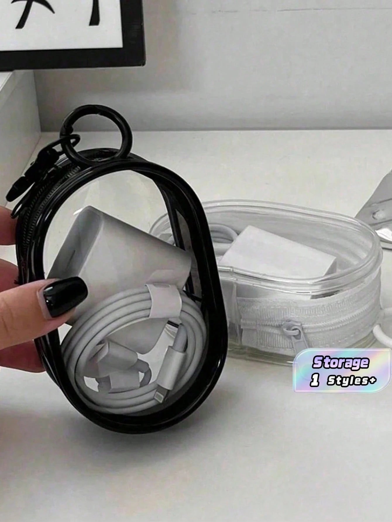 1pc Portable Mini Transparent Zipper Storage Bag, Compact Multi-Functional Storage Pouch, Earphone And Charger Organizer With Keychain, Transparent Travel Accessory, Travel Storage Bag, Makeup Bag, Tr