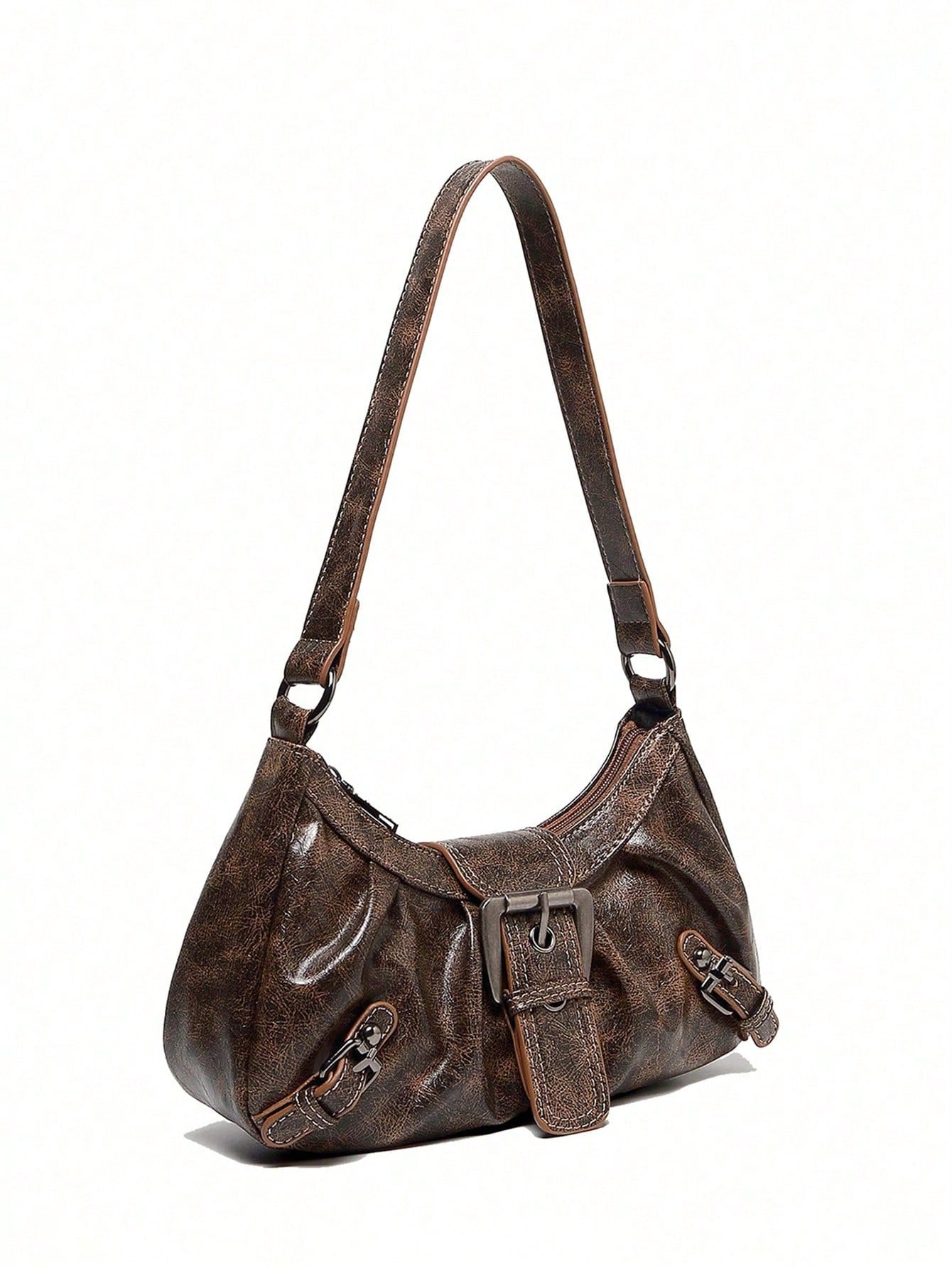 1pc PU Leather Women's Handbag, Versatile Retro Small Bag, Fashionable Crescent Bag, Y2K Babe Bag, Shoulder Underarm Bag, Crescent Bag, Burgundy Color Women's Bag, Wine Red Handbag