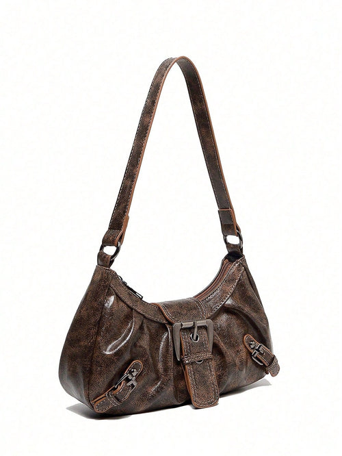 1pc PU Leather Women's Handbag, Versatile Retro Small Bag, Fashionable Crescent Bag, Y2K Babe Bag, Shoulder Underarm Bag, Crescent Bag, Burgundy Color Women's Bag, Wine Red Handbag