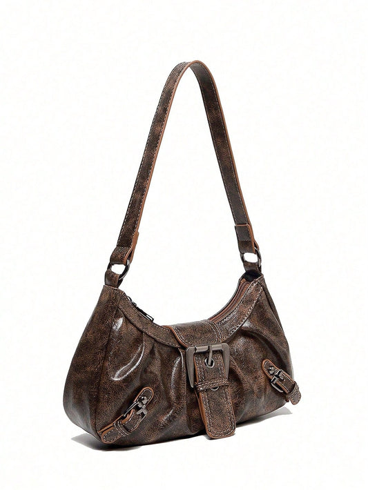 1pc PU Leather Women's Handbag, Versatile Retro Small Bag, Fashionable Crescent Bag, Y2K Babe Bag, Shoulder Underarm Bag, Crescent Bag, Burgundy Color Women's Bag, Wine Red Handbag