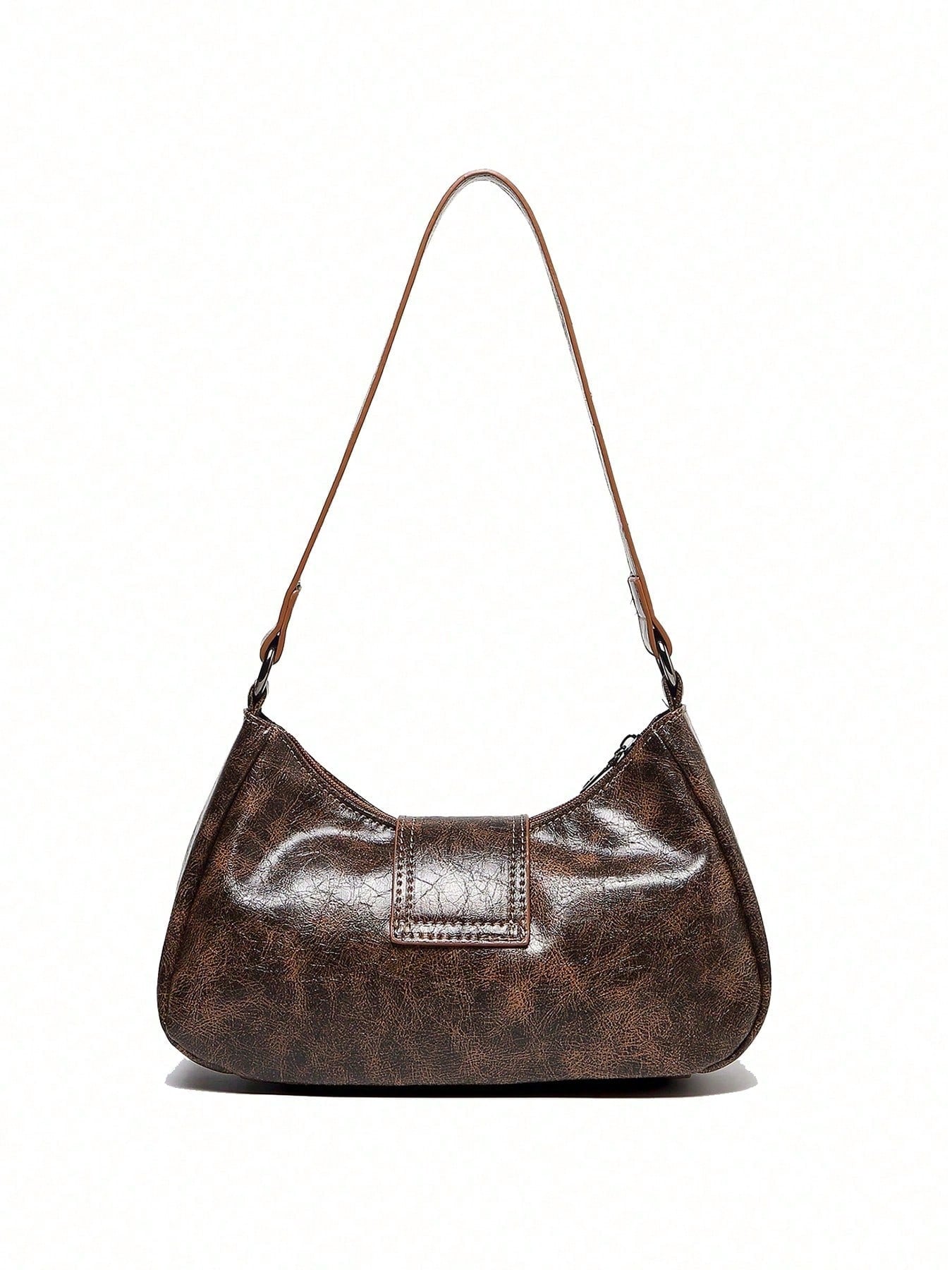 1pc PU Leather Women's Handbag, Versatile Retro Small Bag, Fashionable Crescent Bag, Y2K Babe Bag, Shoulder Underarm Bag, Crescent Bag, Burgundy Color Women's Bag, Wine Red Handbag
