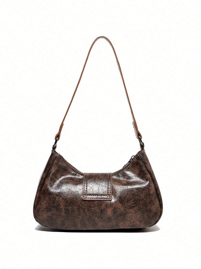 1pc PU Leather Women's Handbag, Versatile Retro Small Bag, Fashionable Crescent Bag, Y2K Babe Bag, Shoulder Underarm Bag, Crescent Bag, Burgundy Color Women's Bag, Wine Red Handbag