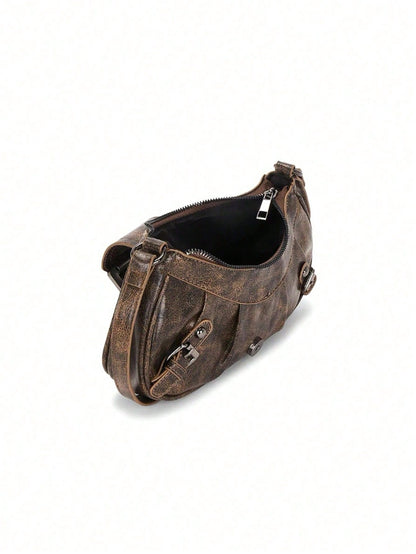 1pc PU Leather Women's Handbag, Versatile Retro Small Bag, Fashionable Crescent Bag, Y2K Babe Bag, Shoulder Underarm Bag, Crescent Bag, Burgundy Color Women's Bag, Wine Red Handbag