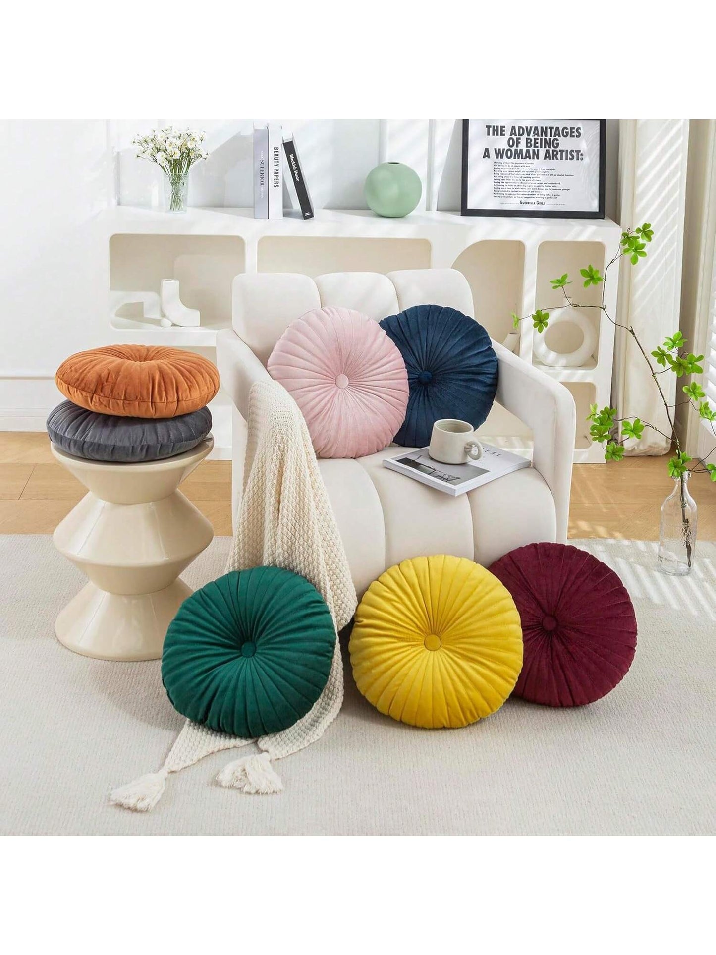 1pc Pumpkin Vehicle Wheel Round Filled Embroidered Velvet Boho Home Decor Cushion Throw Pillows For Sofa Bed Floor