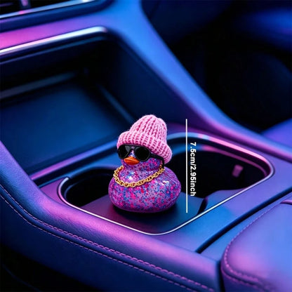 1pc Purple Glitter Rubber Duck Car Dashboard Ornament With Hat, Necklace And Glasses- Cute Car Interior Decor, Suitable For Cars, Motorcycles And Bicycles, Ideal Gift For Christmas, Mother's Day And